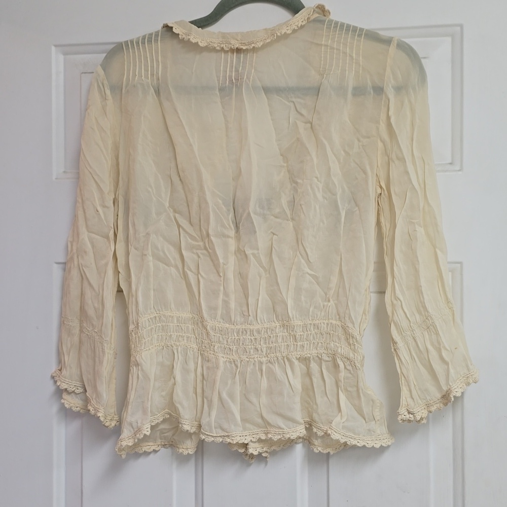 Johnny Was Cream Ivory 3/4 Sleeve Cupra Rayon Boho Embroidered Top  - Picture 6 of 10